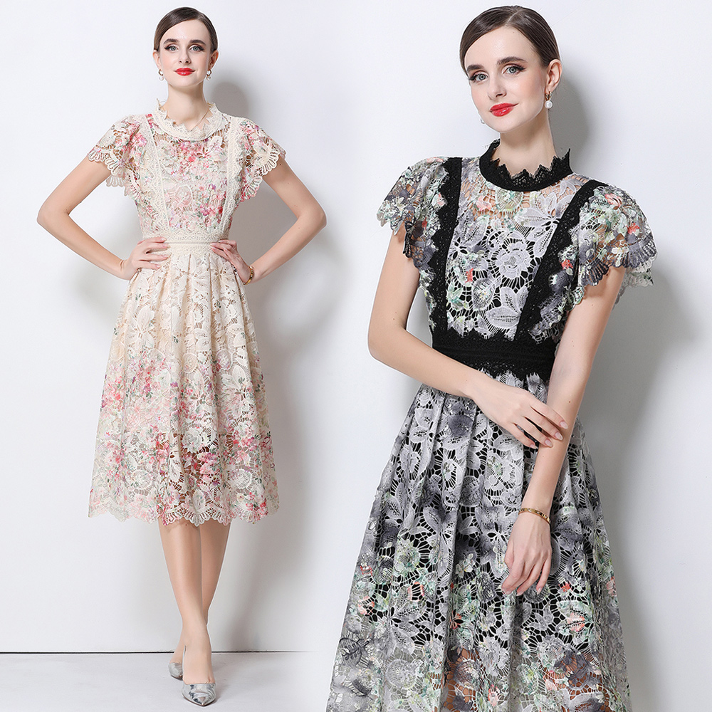 우아한 레이스 자수 속이 비치는 미디 드레스, 짧은 소 - French Vintage Floral Midi Dress 리뷰 및 가격