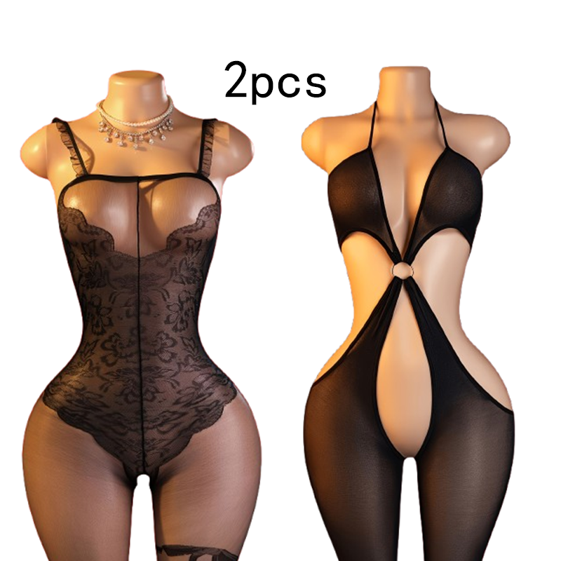 2피스 세트 – 블랙 섹시 컷아웃 망사 바디수트; 과감 - Lingerie 리뷰 및 가격